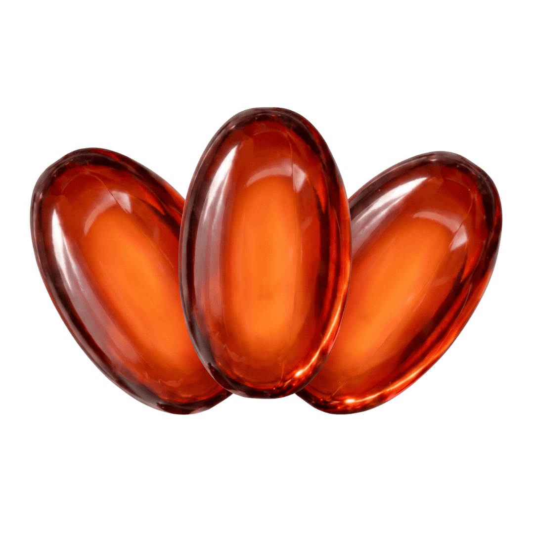 Three softgels. Once a day. With food.